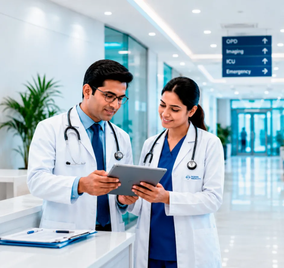 Warm, welcoming hospital reception and lobby