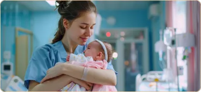 Mother and newborn receiving healthcare